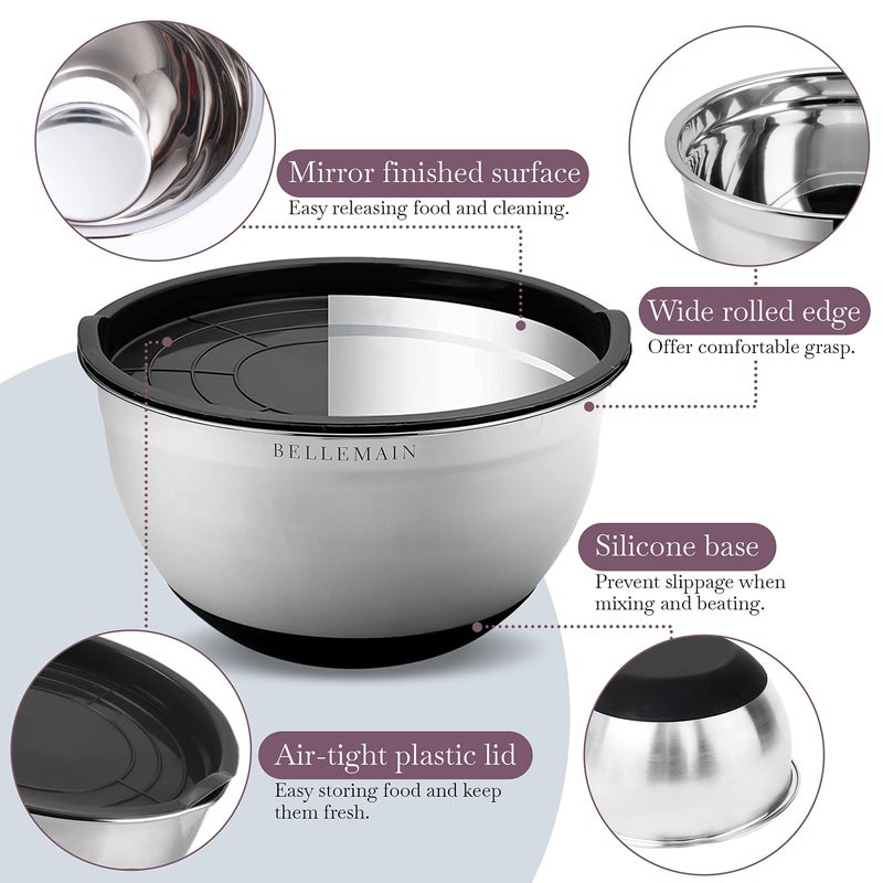 Bellemain Stainless Steel Non-Slip Mixing Bowls with Lids (4-Piece Set) - Image 3